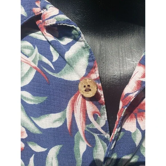 Banana Cabana 100% SILK Mens XXL 2XL Hawaiian Short Sleeve Button Up Shirt Blue - Picture 3 of 14